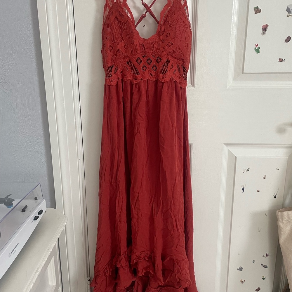 LA MIEL Red Spaghetti Strap Maxi Sundress